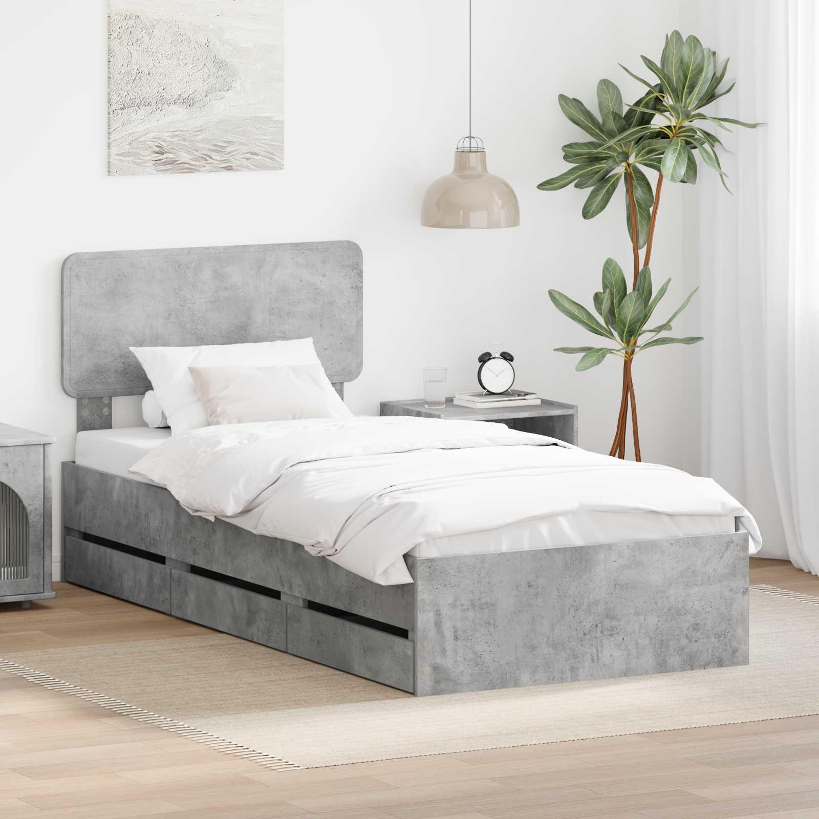 Sengestel med skuffe Beton Grå 90 x 190 cm Ingeniørtræ