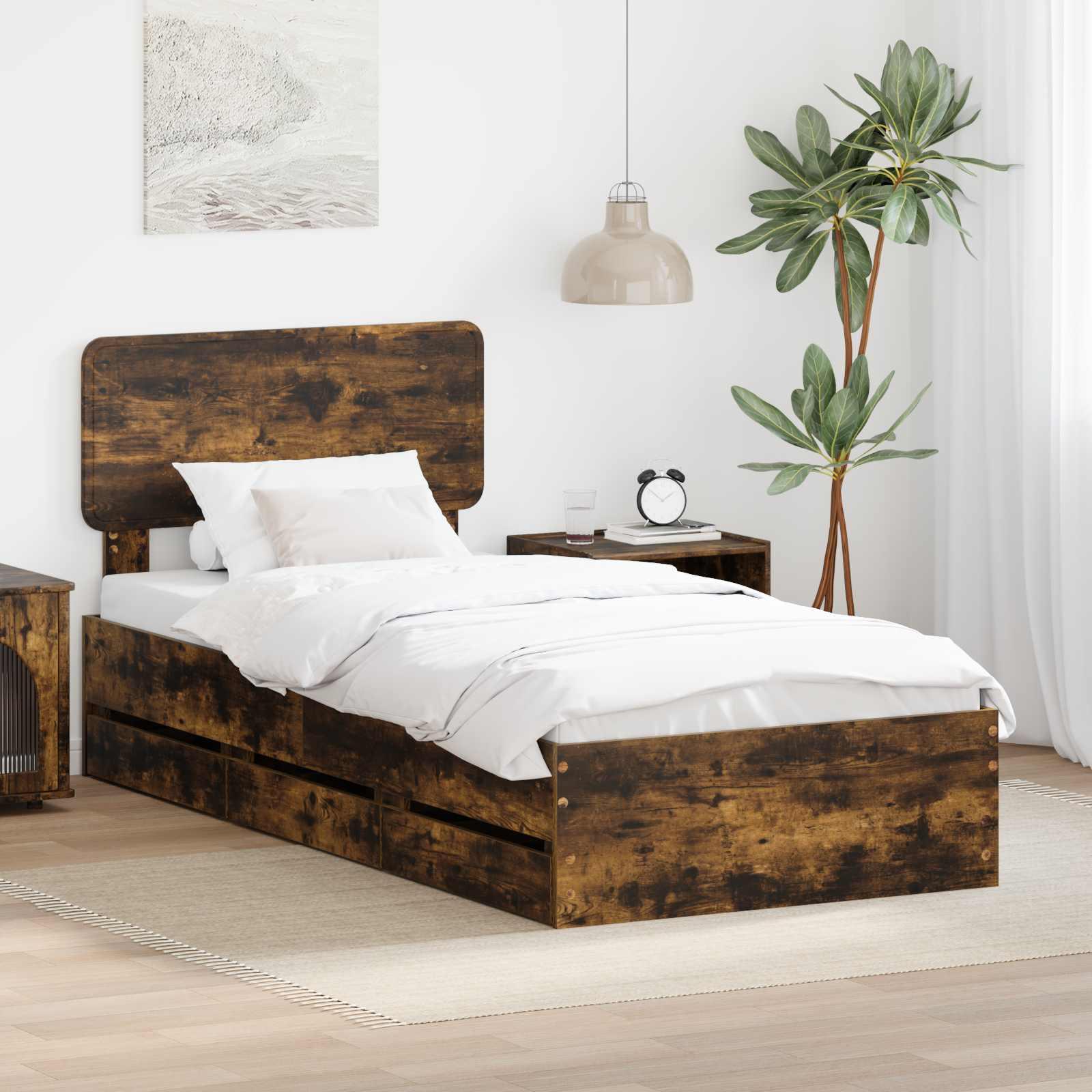 Sengestel med skuffe RÃ¸get eg 100 x 200 cm IngeniÃ¸rtrÃ¦