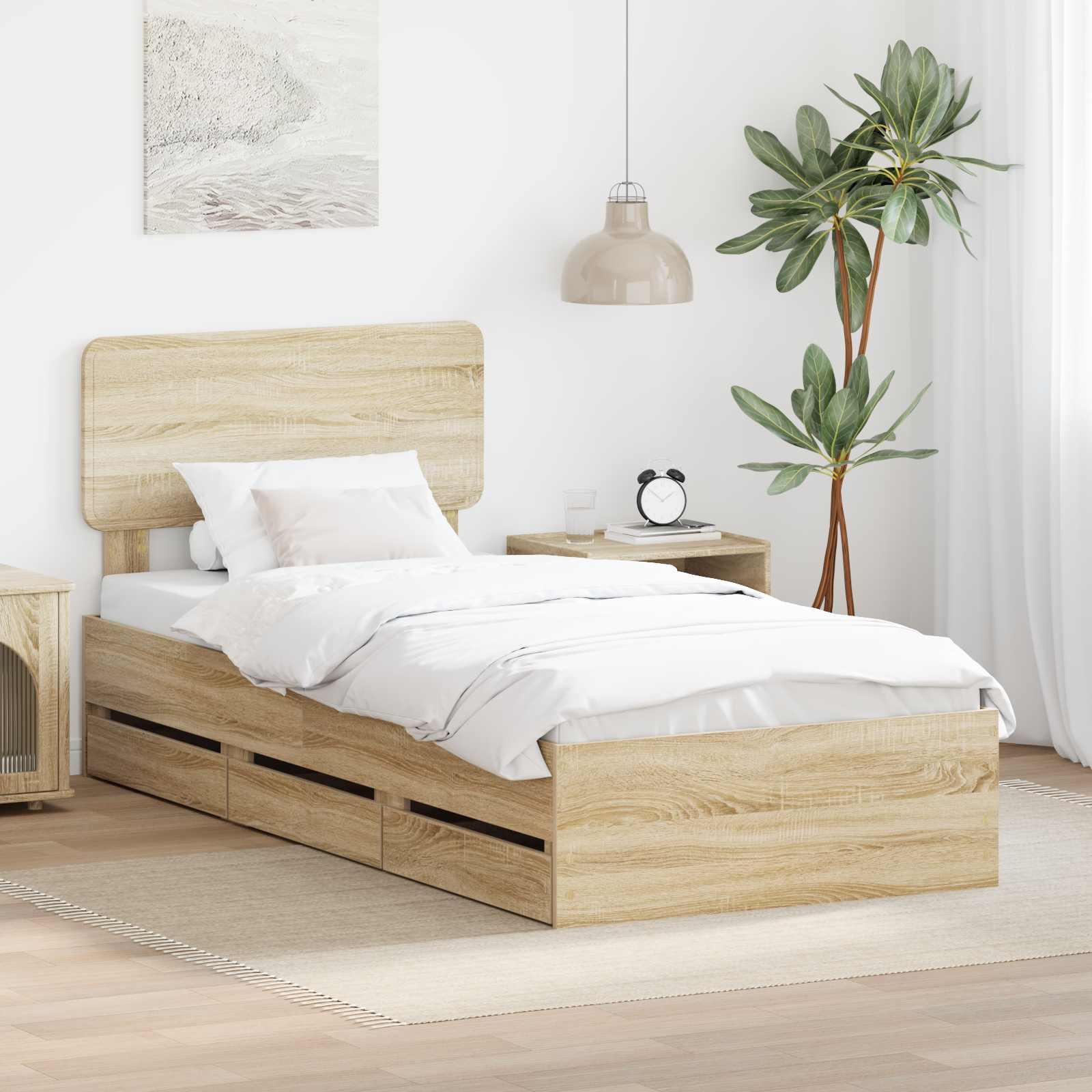Sengestel med skuffe Sonoma eg 100 x 200 cm Ingeniørtræ