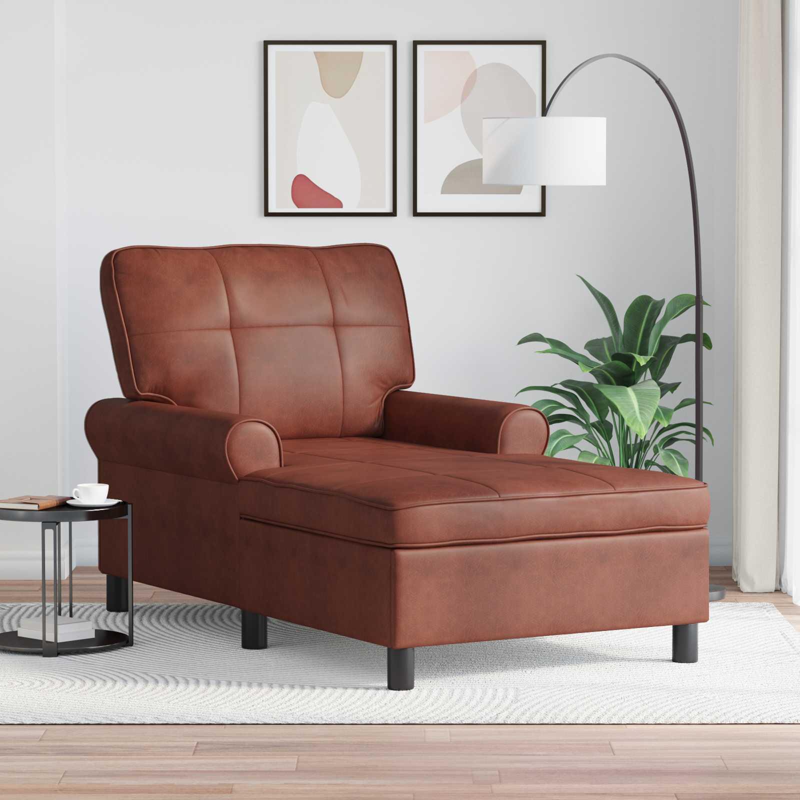 Chaise Lounge med pude Skinnende Brun 91 x 157 x 91 cm Antik PU