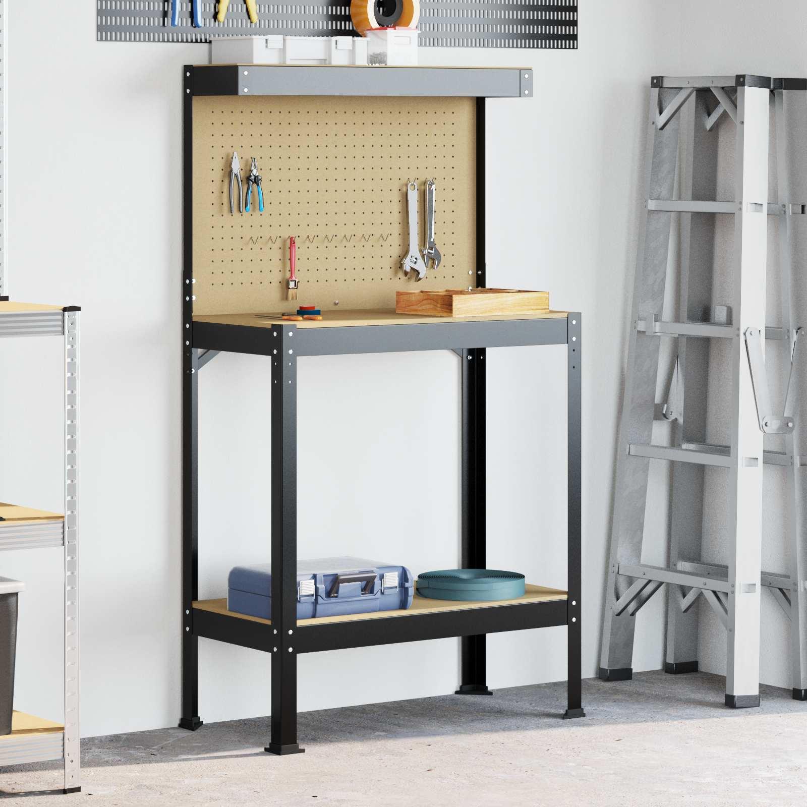 Arbejdslænger med hylde Sort 81 x 41 x 145 cm Konstrueret træ