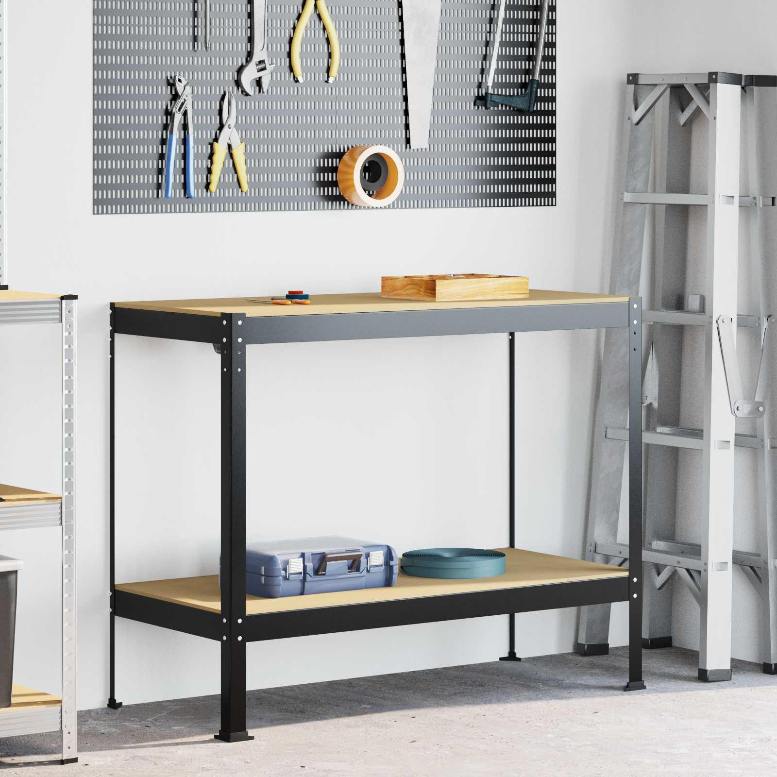 Arbejdslænger med hylde Sort 81 x 41 x 145 cm Konstrueret træ