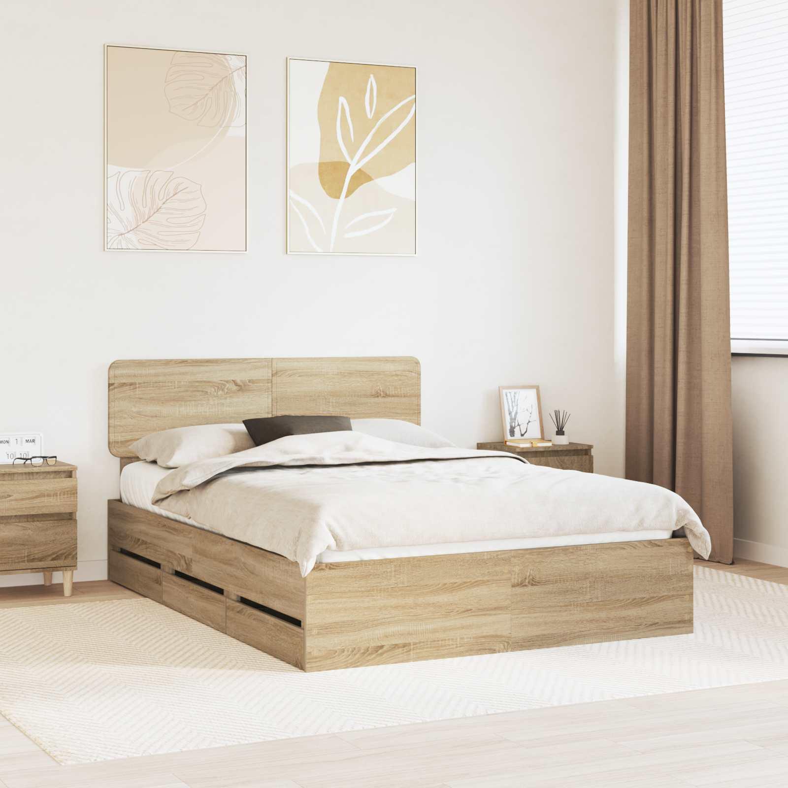 Sengestel med skuffe Sonoma eg 140 x 190 cm Ingeniørtræ