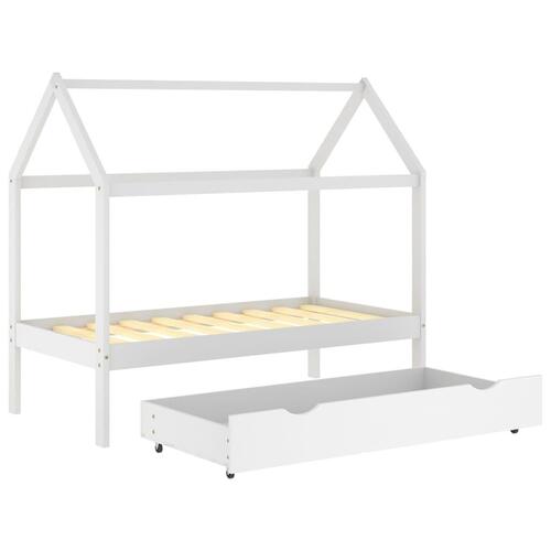 Sengeramme til børneseng med skuffe 80x160 cm fyrretræ hvid
