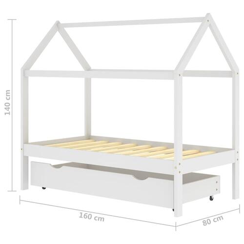 Sengeramme til børneseng med skuffe 80x160 cm fyrretræ hvid