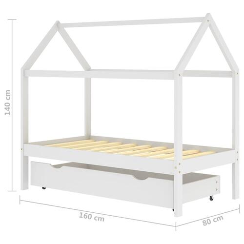 Sengestel til børneseng 80x160 cm med skuffe fyrretræ hvid