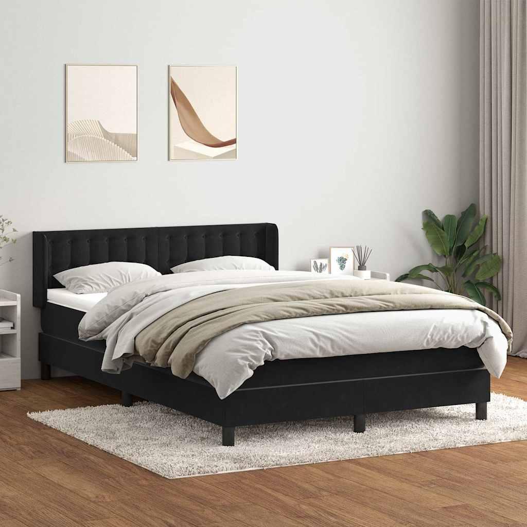 vidaXL kontinentalseng med madras 160x210 cm fløjl sort
