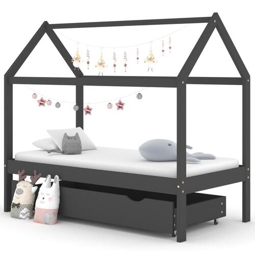 Sengestel til børn + skuffe 80x160 cm massivt fyrretræ mørkegrå