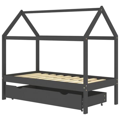 Sengestel til børn + skuffe 80x160 cm massivt fyrretræ mørkegrå