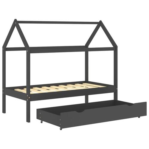 Sengestel til børn + skuffe 80x160 cm massivt fyrretræ mørkegrå
