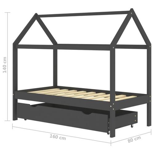 Sengestel til børn + skuffe 80x160 cm massivt fyrretræ mørkegrå