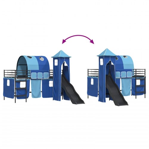 Børns Loft Seng Ramme med Gardiner, Bue, Rutsjebane, Tårn