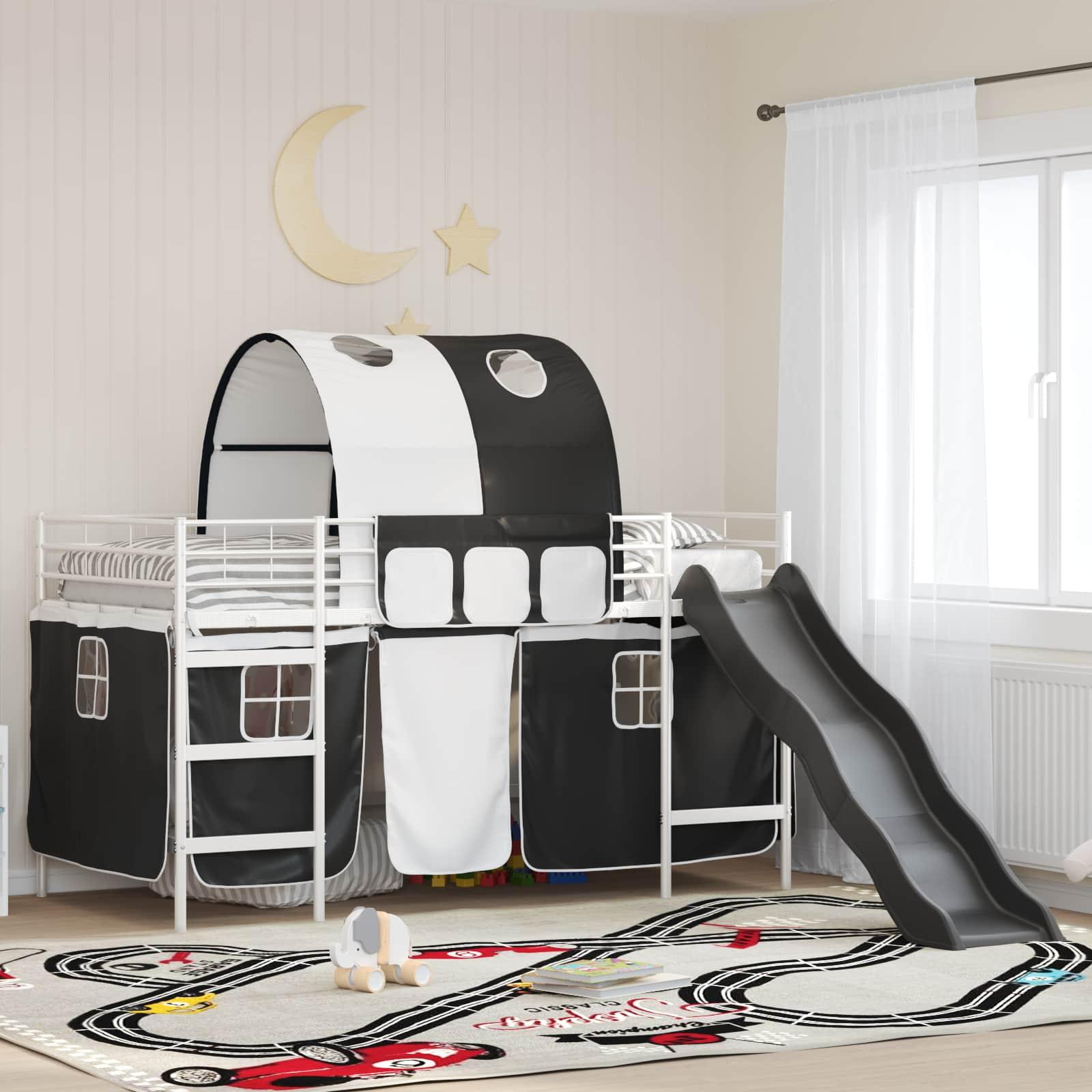 Børns Loft Seng Ramme Metal - Hvid og sort / 107 x 203 cm
