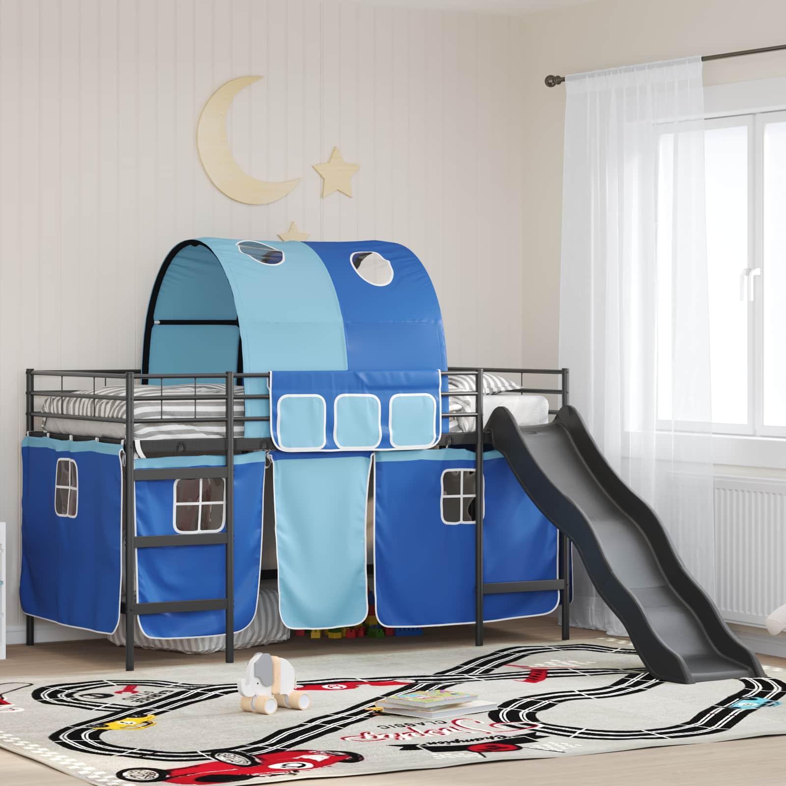 Børns Loft Seng Ramme Metal - Sort og blå / 90 x 200 cm