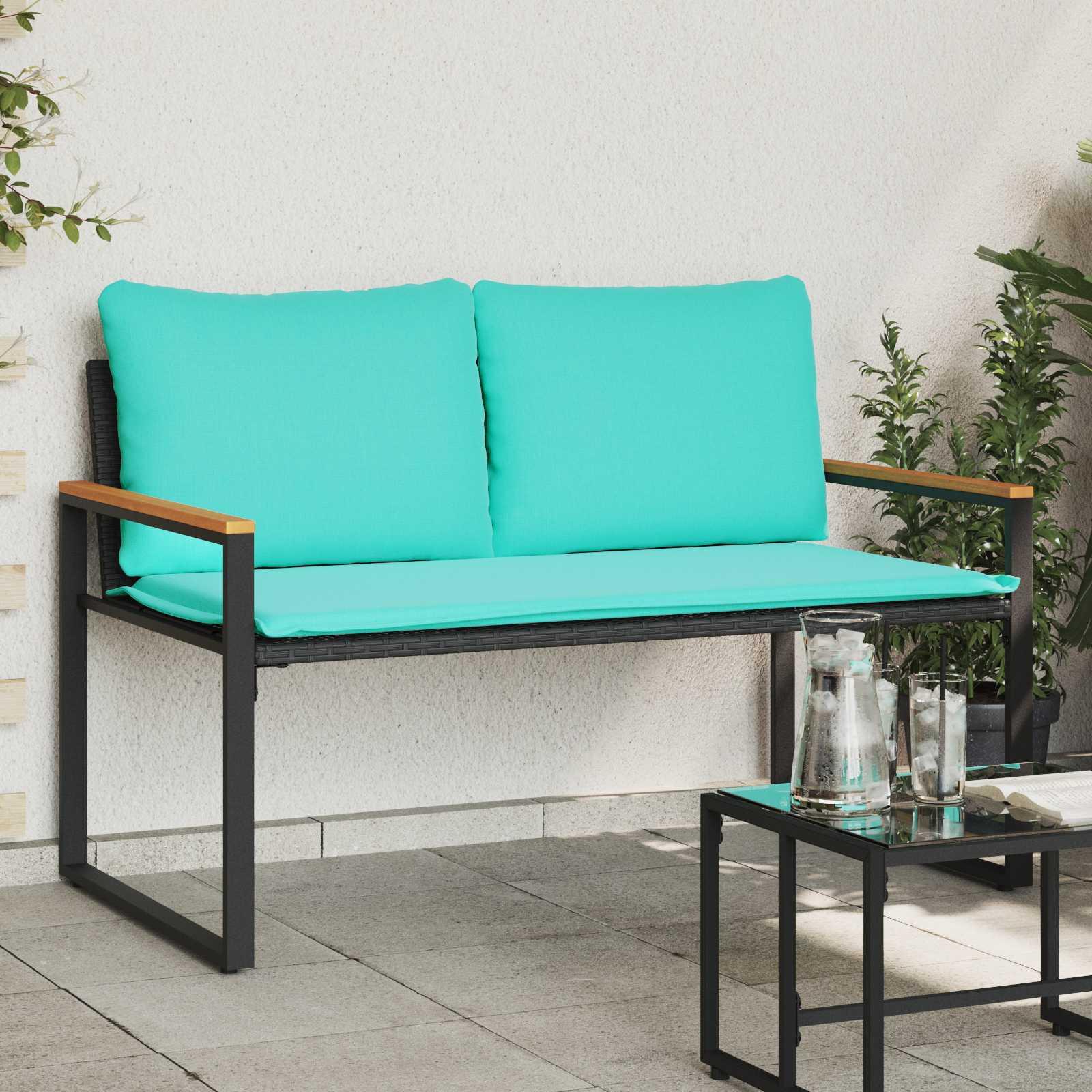 Bænk med pude Sort og turkis 115 x 65 x 72 cm Rattan