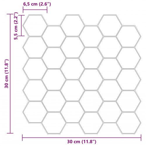 Hexagon flise 20 stk Hvid 30 x 30 cm Polyurethan og PET
