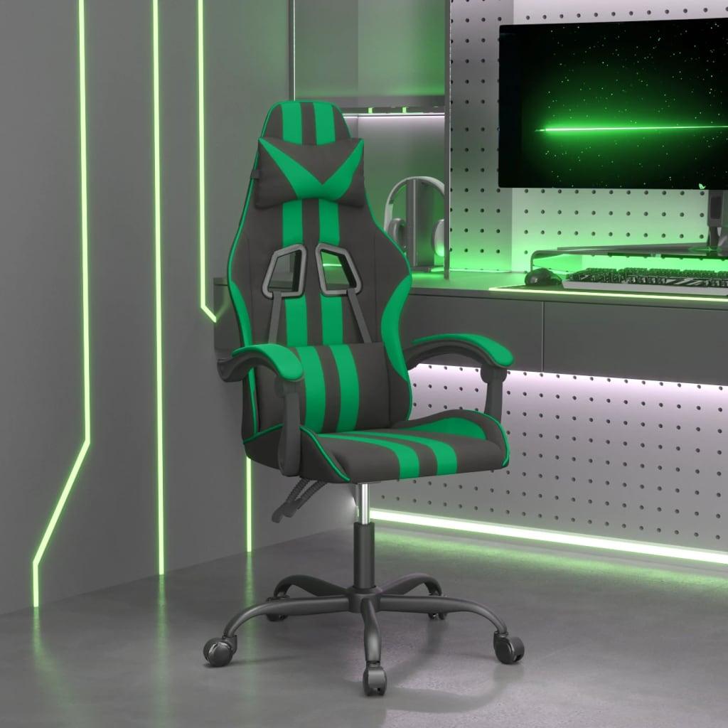 Drejelig gamingstol kunstlæder sort og grøn