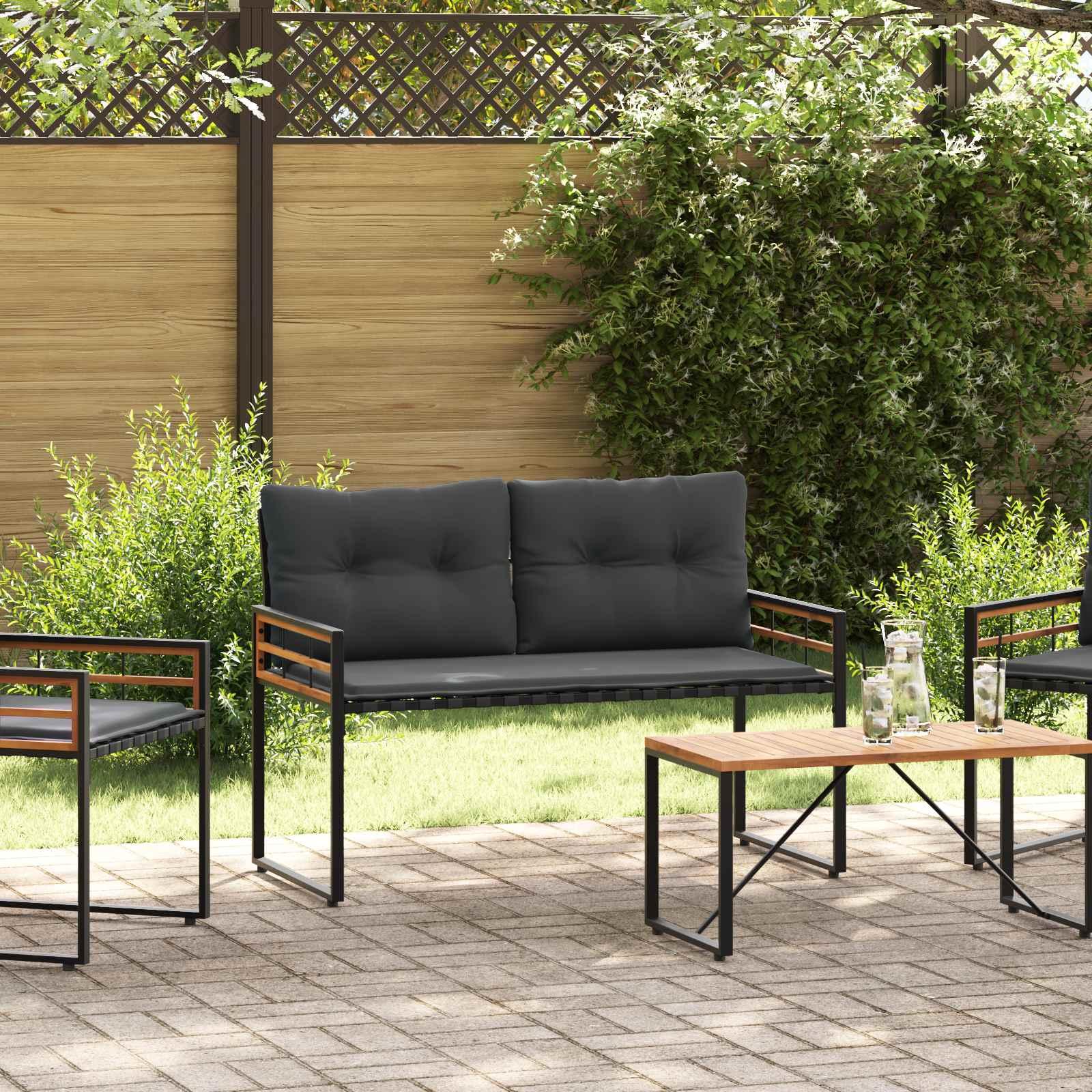 Trælagersbænk Med Pude Ensfarvet Creme 114 X 55 X 77 Cm - Mørkegrå