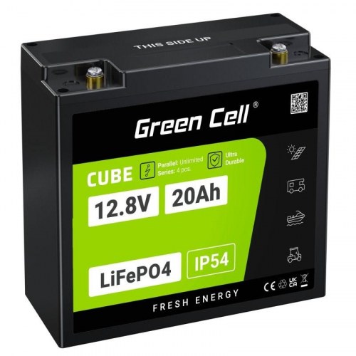 Green Cell CUBE LiFePO4-batteri 12,8 V 20 Ah (256 Wh) - sort/grøn