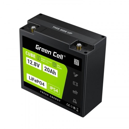 Green Cell CUBE LiFePO4-batteri 12,8 V 20 Ah (256 Wh) - sort/grøn
