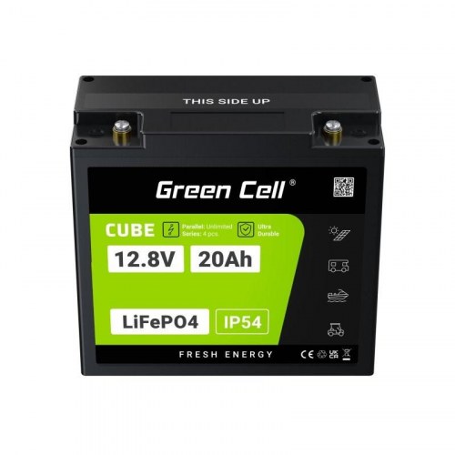 Green Cell CUBE LiFePO4-batteri 12,8 V 20 Ah (256 Wh) - sort/grøn