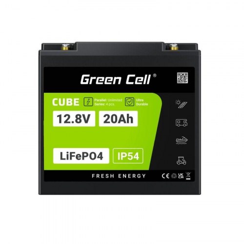 Green Cell CUBE LiFePO4-batteri 12,8 V 20 Ah (256 Wh) - sort/grøn