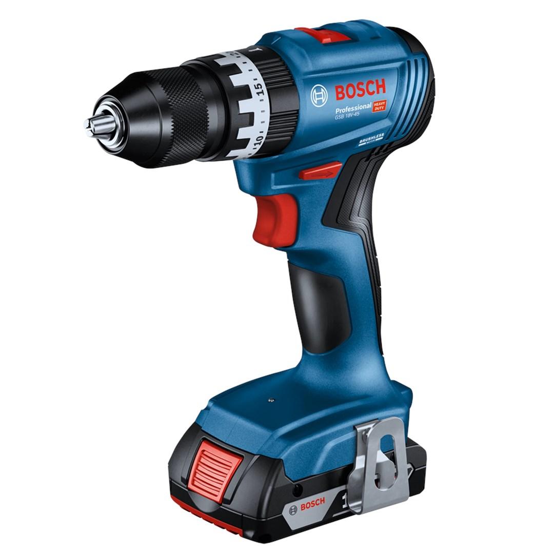 Bosch GSB 18V-45 slagboremaskine/skruemaskine – 18 V, 2 batterier billede