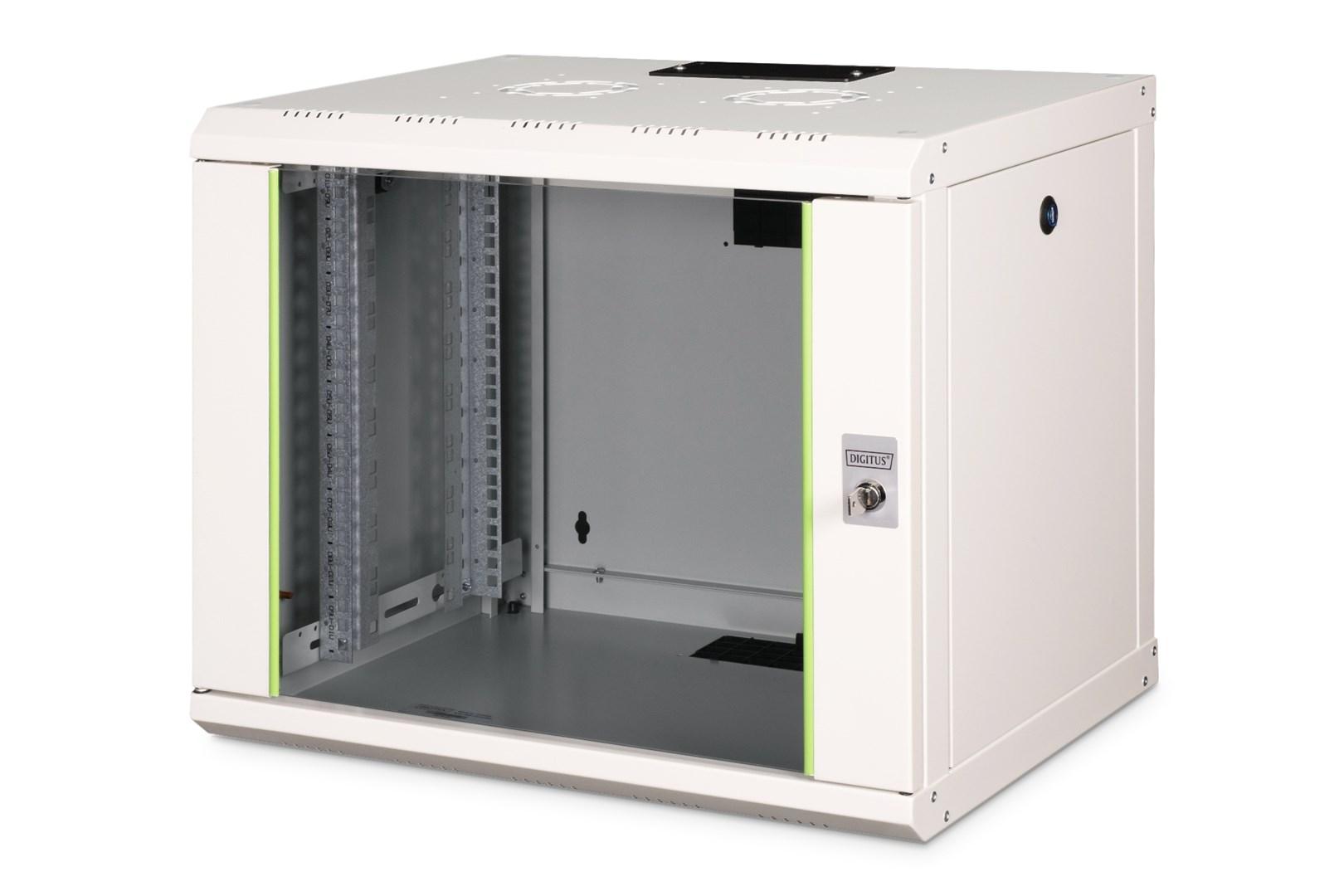 DIGITUS SoHoline DN-19 09-U vægmonteret rackskab – 9U, glasfront, grå billede