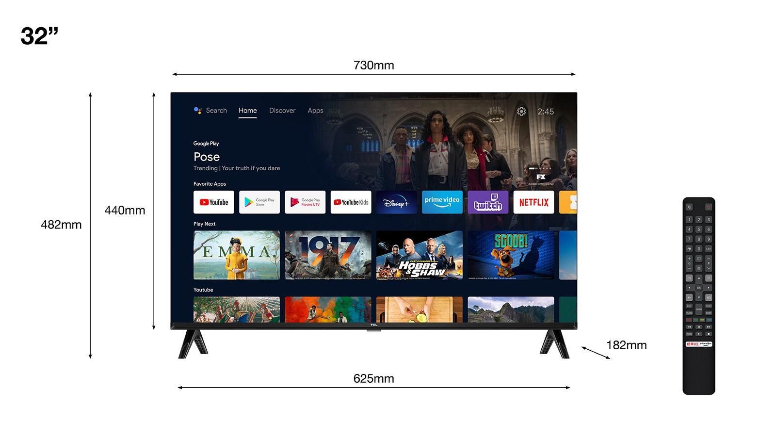 TCL S54 32S5400A 32" HD Smart TV – Android TV, mørk sølv