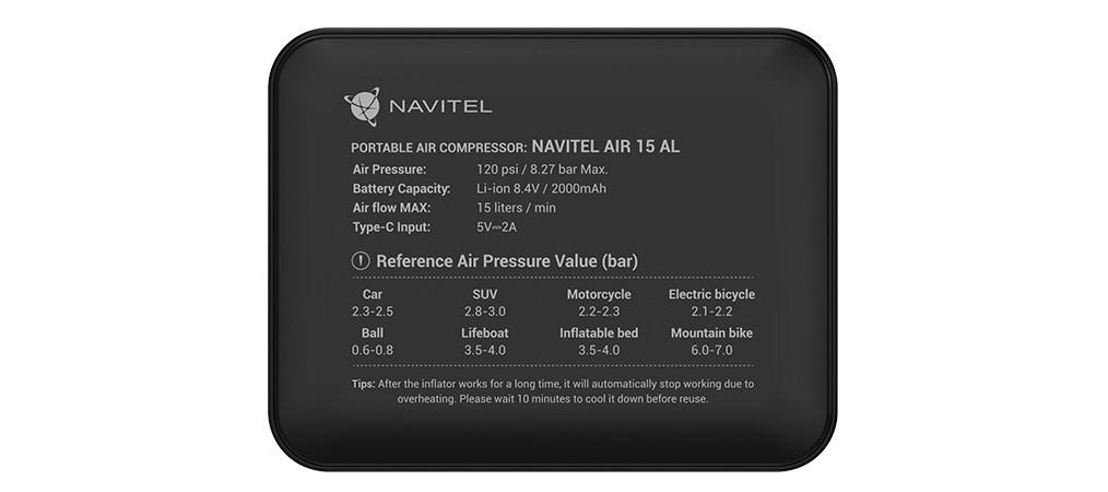 Kompresor samochodowy Navitel Kompresor powietrza Navitel AIR 15 AL czarny