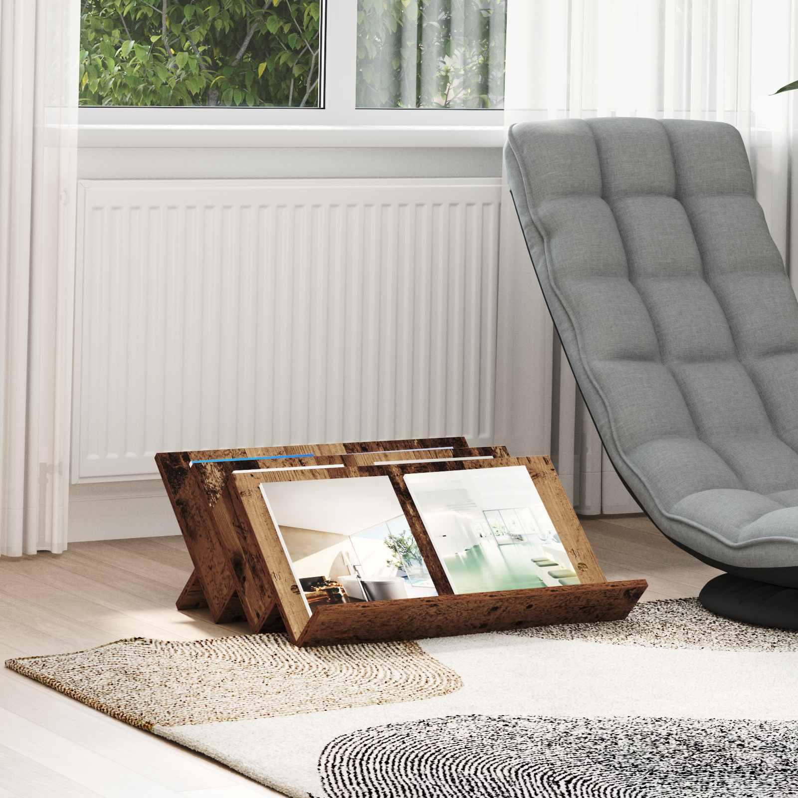 Magasinholder i gammelt trælook - konstrueret træ, 65 × 53 × 28,5 cm