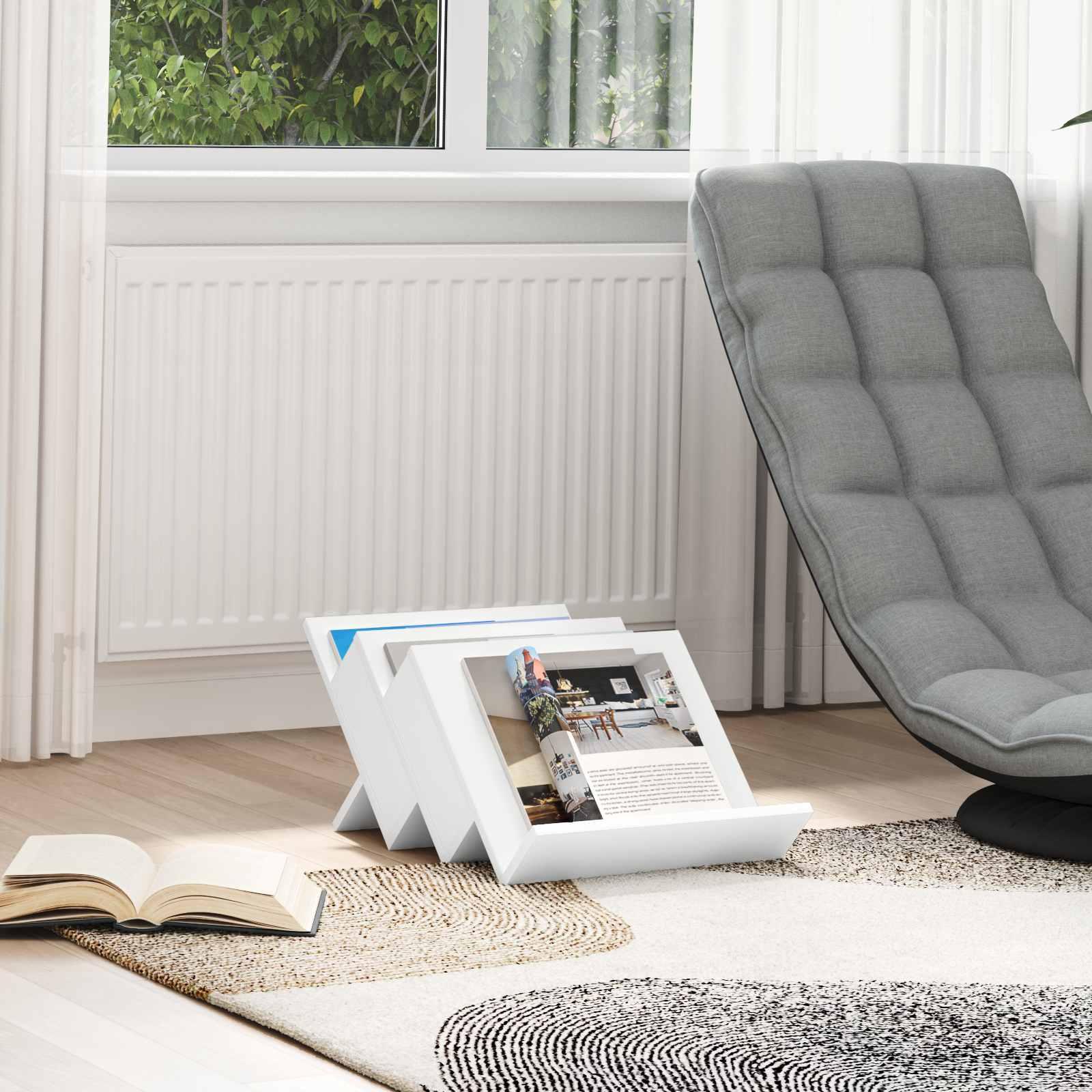 Magasinholder med hylde - hvid 53 × 40 × 28,5 cm i konstrueret træ