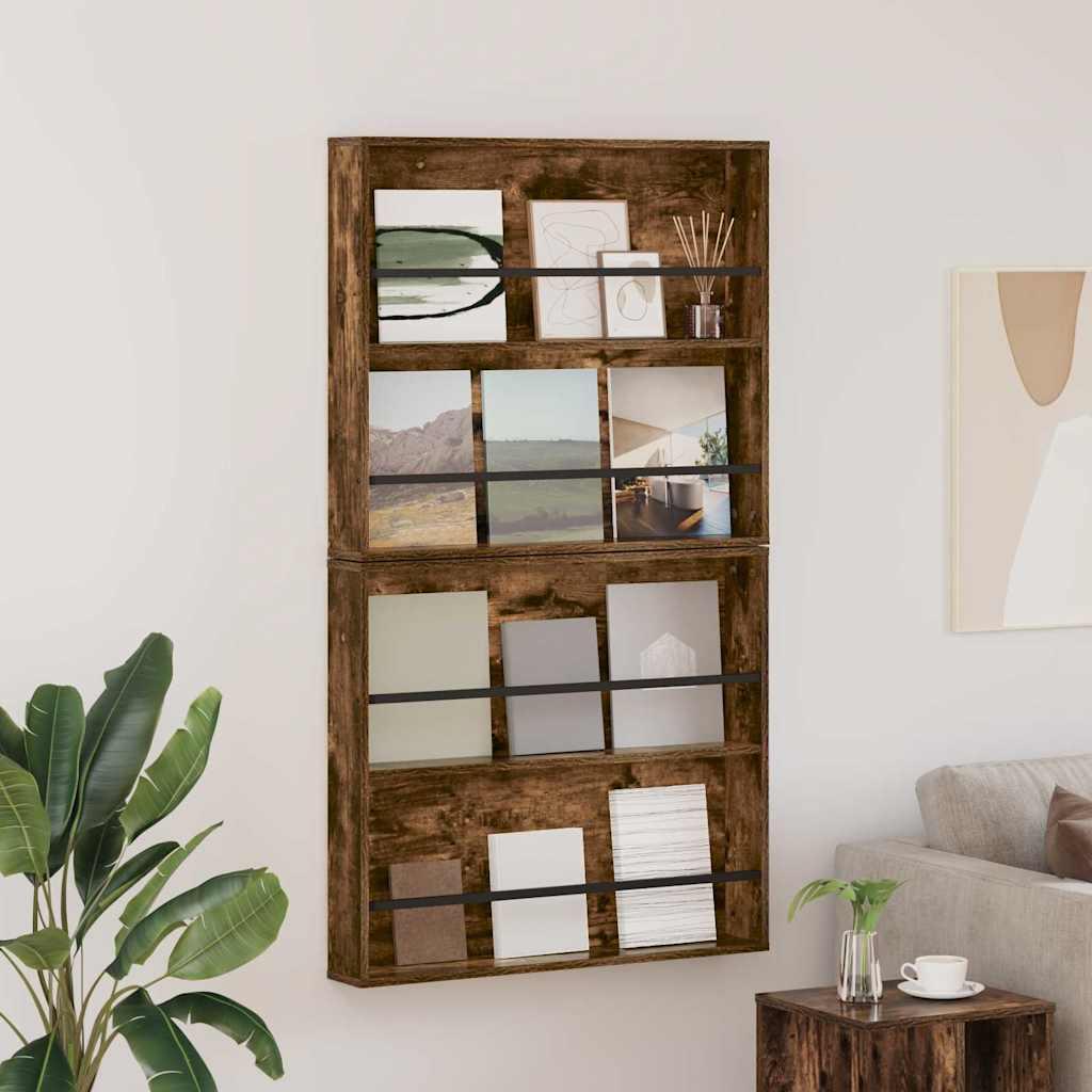 Magasin Rack 2 stk Røget eg 80 x 12 x 70 cm Konstrueret træ