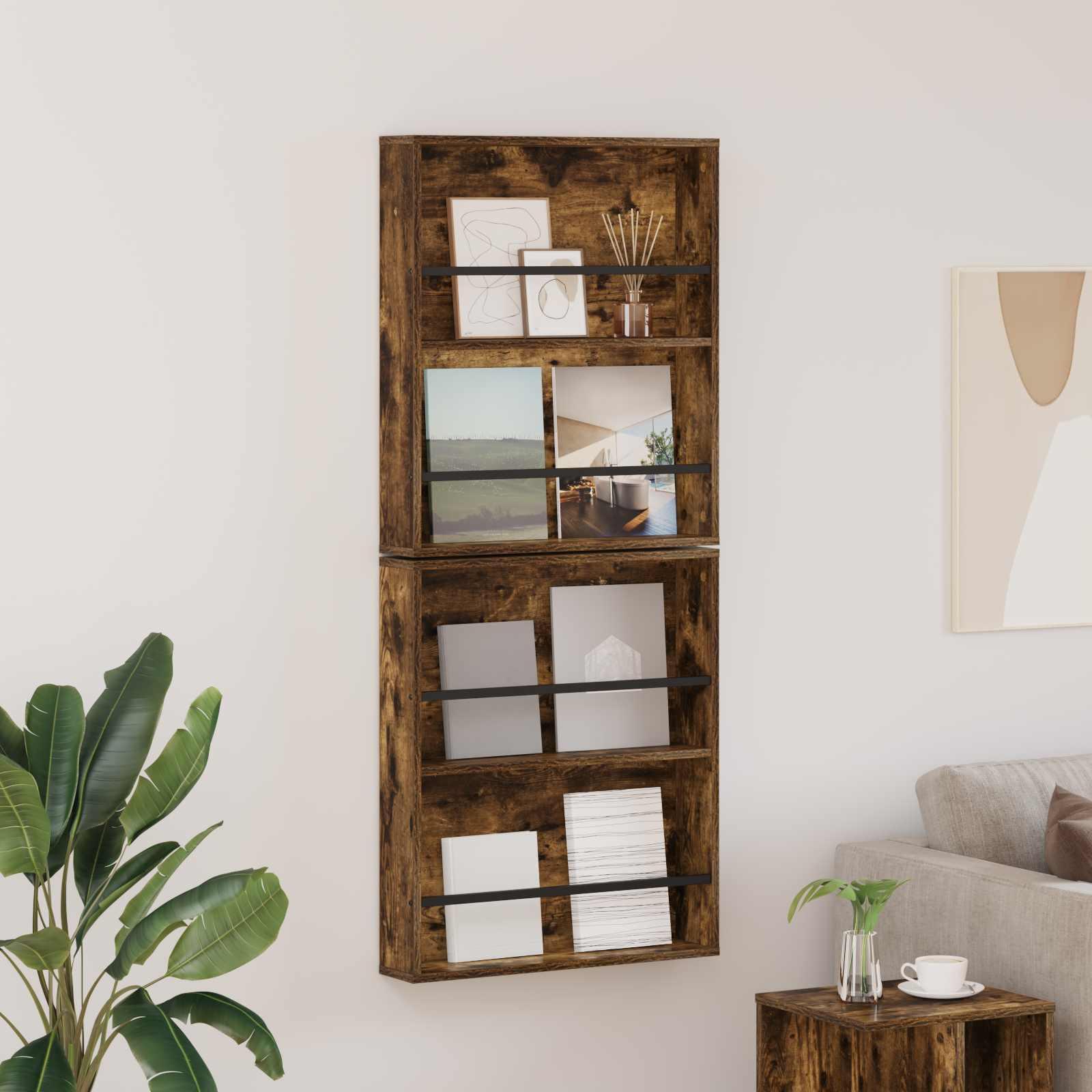 Magasin Rack 2 stk Røget eg 60 x 12 x 70 cm Konstrueret træ