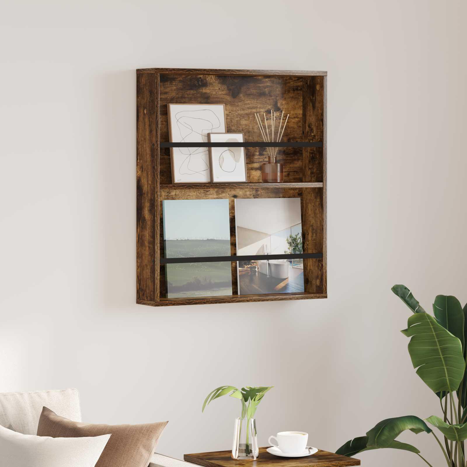 Magasin Rack med hylde Røget eg 60 x 12 x 70 cm Konstrueret træ