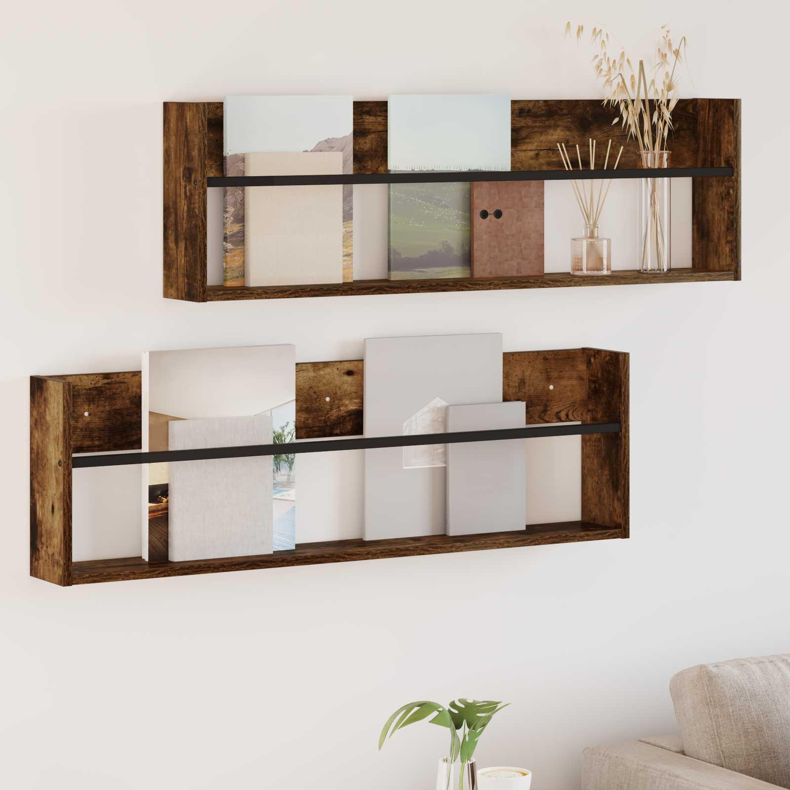 Magasin Rack 2 stk Røget eg 100 x 12 x 30 cm Konstrueret træ