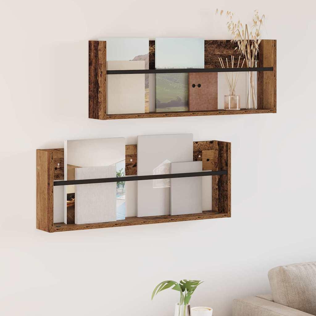 Magasin Rack 2 stk Gammelt træ 80 x 12 x 30 cm Konstrueret træ