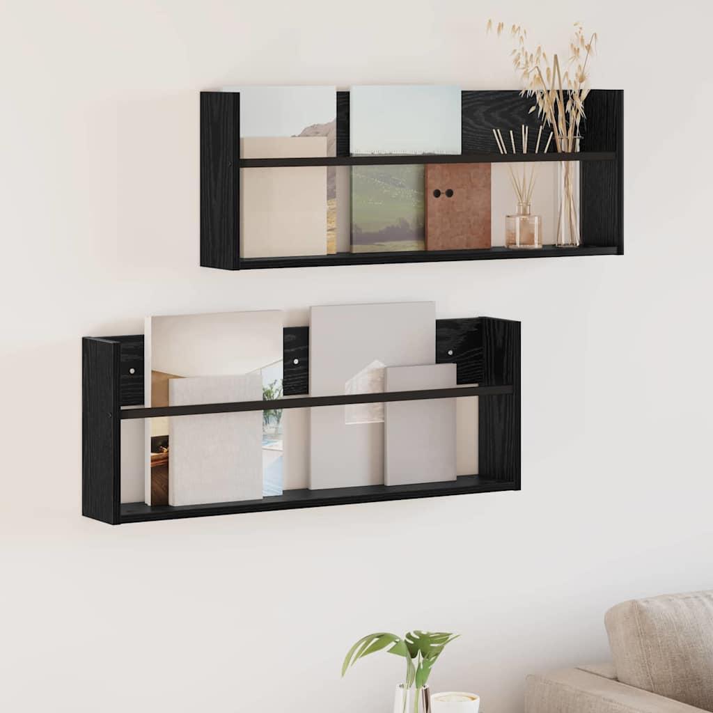 Magasin Rack 2 stk Sort eg 80 x 12 x 30 cm Konstrueret træ