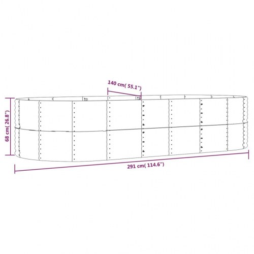 Plantekasse i galvaniseret stål 291 x 140 x 68 cm - brun