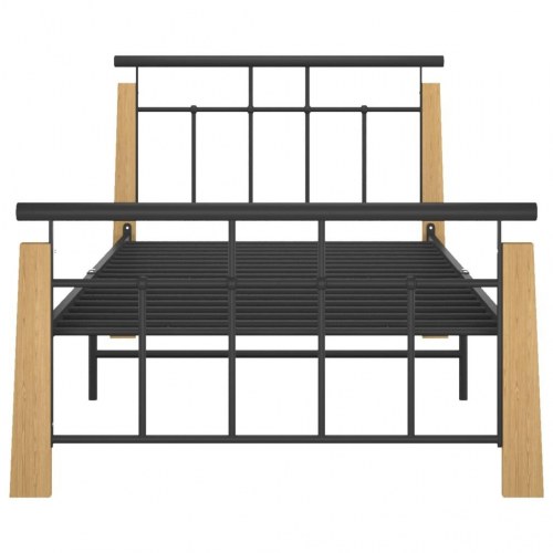 Sengestel 100x200 cm i metal og massivt egetræ - sort/eg