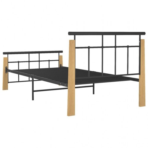Sengestel 100x200 cm i metal og massivt egetræ - sort/eg