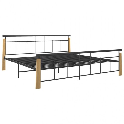 Sengestel 200 x 200 cm i metal og massivt egetræ - sort
