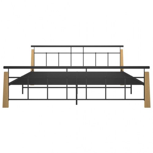 Sengestel 200 x 200 cm i metal og massivt egetræ - sort