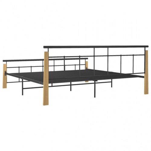 Sengestel 200 x 200 cm i metal og massivt egetræ - sort