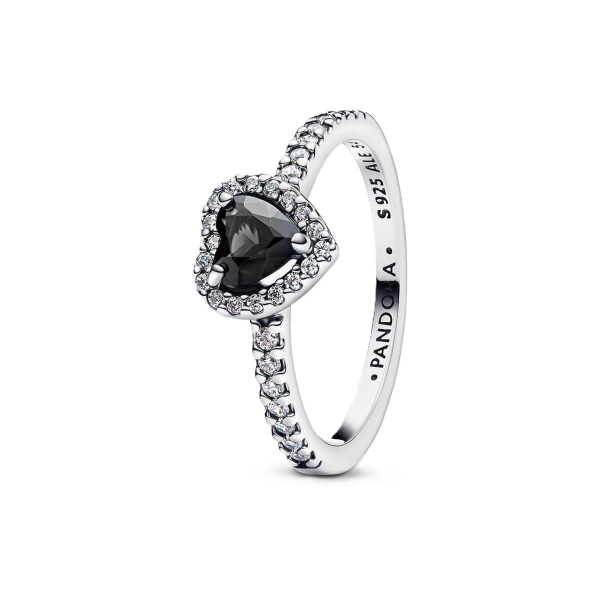 Pandora ring 198421C04-54 - sølvfarvet med sort hjerte