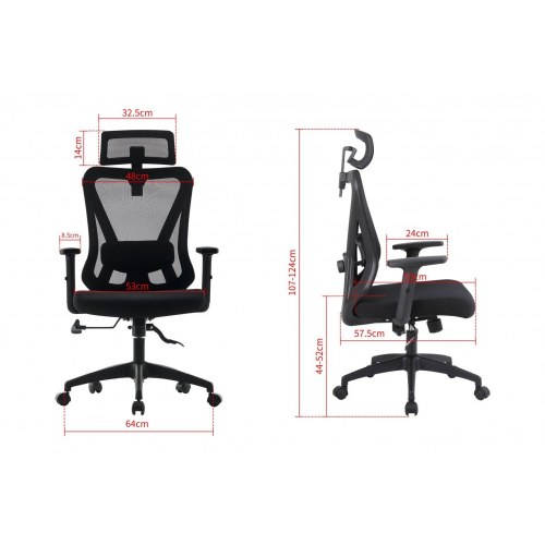 Activejet T5 ergonomisk kontorstol - sort mesh, justerbar