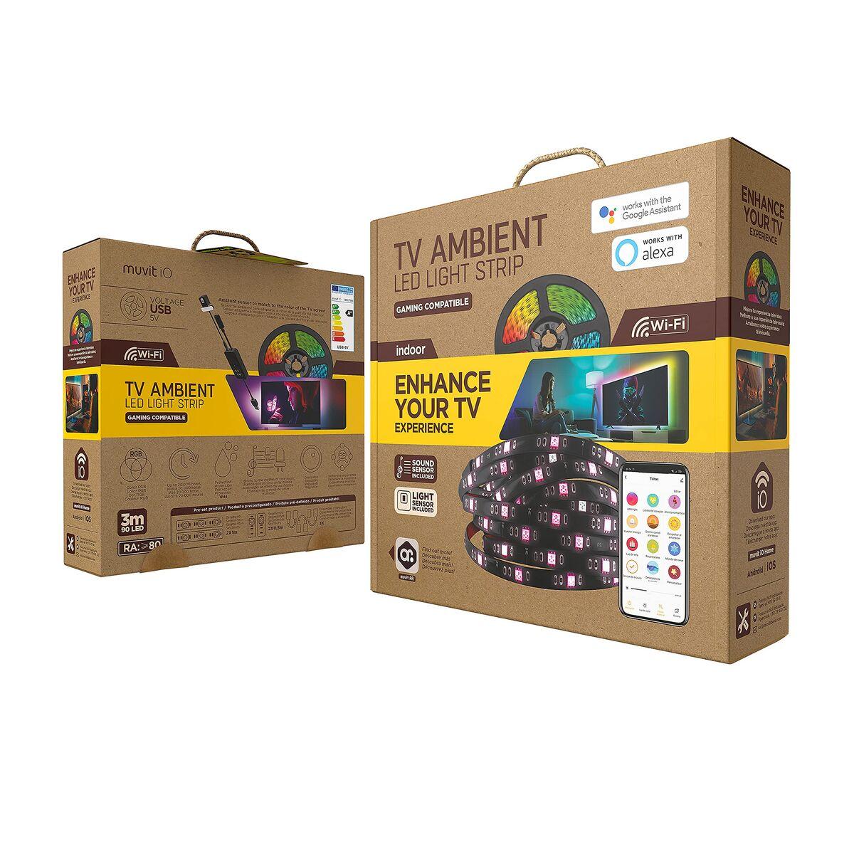 Muvit iO TV Ambient LED-bånd 3 m - RGB, Wi‑Fi, Sort