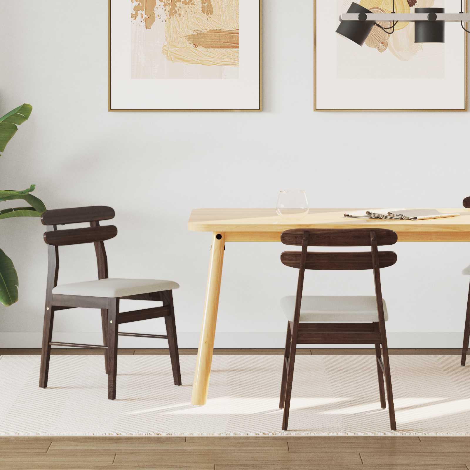 Spisestuestol 2 stk Lys brun og lys Massiv Gummitræ