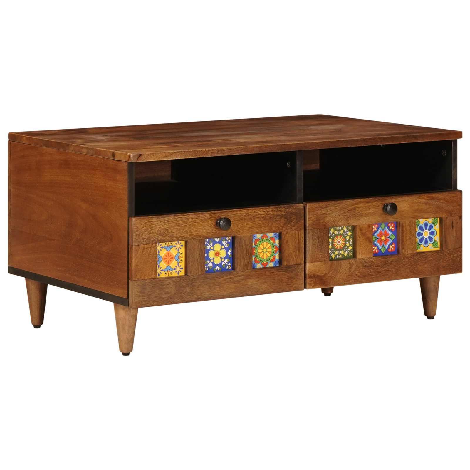 TV-bord med skuffer - valnød, 70 × 33 × 46 cm, massivt mangotræ