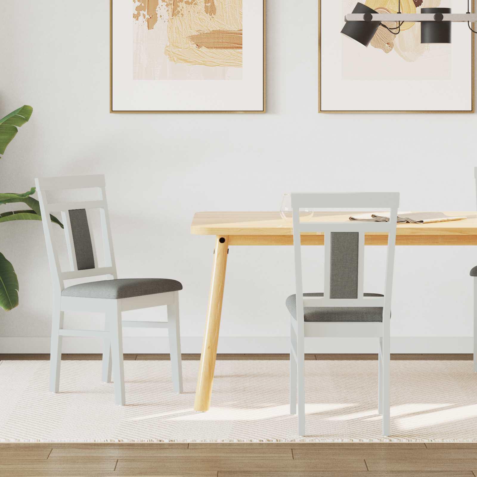 Spisestuestol 2 stk Hvid og Grå Massiv Gummitræ